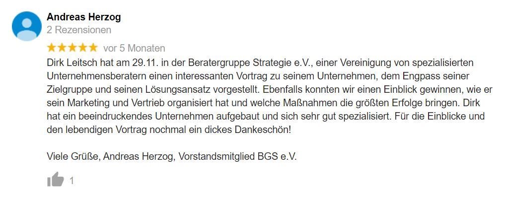 Bewertung Dirk Leitsch von Andreas Herzog Bewertung Dirk Leitsch von Andreas Herzog