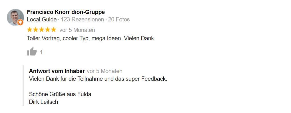 Bewertung Dirk Leitsch von Francisco Knorr Bewertung Dirk Leitsch von Francisco Knorr