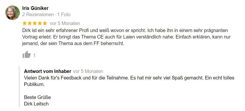 Bewertung Dirk Leitsch von Iris Güniker Bewertung Dirk Leitsch von Iris Güniker