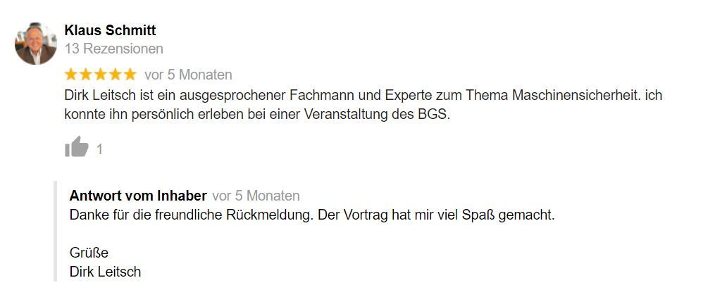 Bewertung Dirk Leitsch von Klaus Schmitt Bewertung Dirk Leitsch von Klaus Schmitt