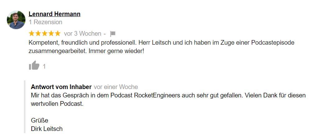 Bewertung Dirk Leitsch von Lennard Hermann Bewertung Dirk Leitsch von Lennard Hermann